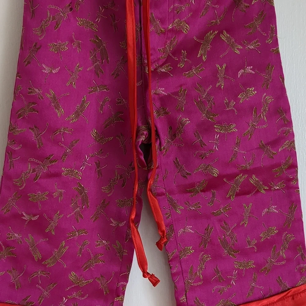 18M Mimi & Maggie Pink Red Gold Pants Shiny Dragonfly Drawstring Bottoms